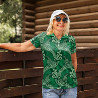 Forest Green Monstera Women Polo Shirt Polynesian Tribal Pattern LT01 - Polynesian Pride