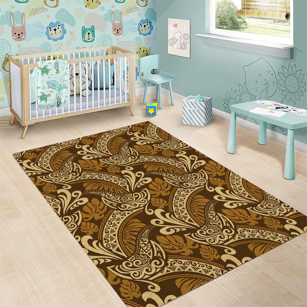 Brown Gold Monstera Area Rug Polynesian Tribal Pattern - Polynesian Pride