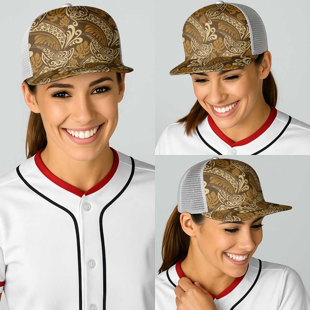 Brown Gold Monstera Baseball Net Cap Polynesian Tribal Pattern - Polynesian Pride