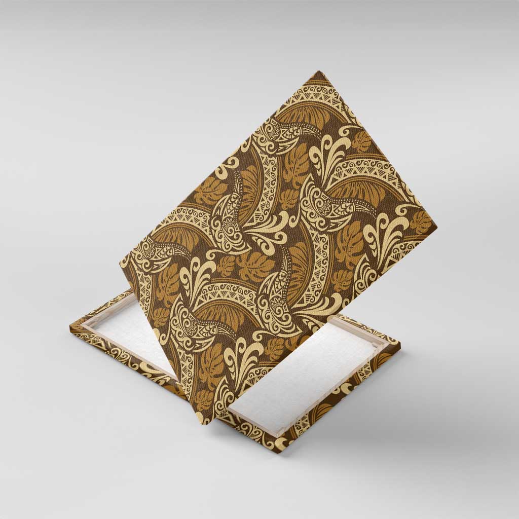 Brown Gold Monstera Canvas Wall Art Polynesian Tribal Pattern - Polynesian Pride