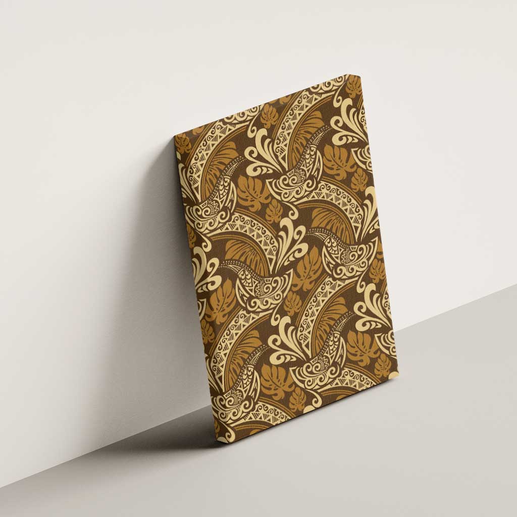 Brown Gold Monstera Canvas Wall Art Polynesian Tribal Pattern - Polynesian Pride