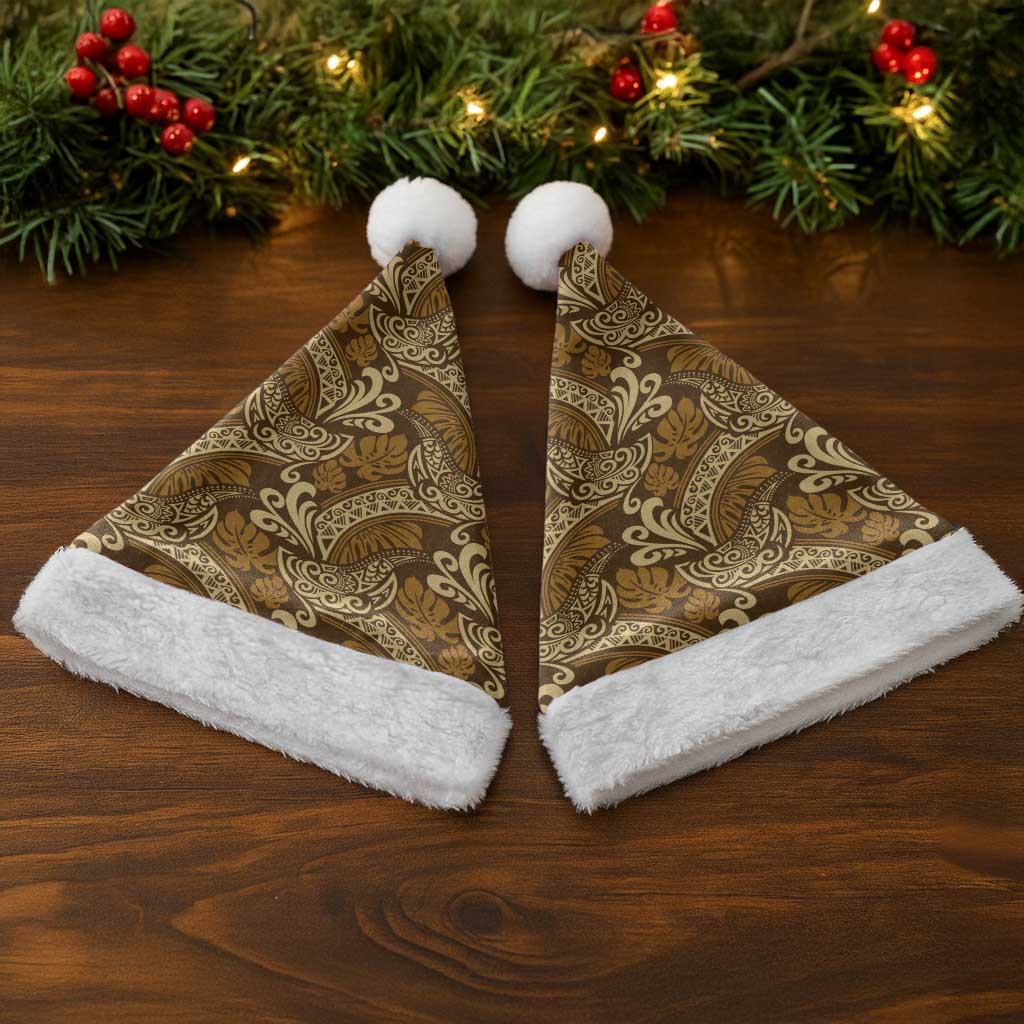 Brown Gold Monstera Christmas Santa Hat Polynesian Tribal Pattern - Polynesian Pride