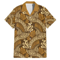 Brown Gold Monstera Family Matching Long Sleeve Bodycon Dress and Hawaiian Shirt Polynesian Tribal Pattern LT01 Dad's Shirt - Short Sleeve Gold - Polynesian Pride