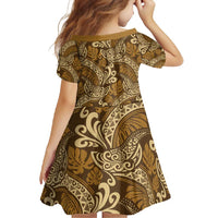Brown Gold Monstera Family Matching Off Shoulder Maxi Dress and Hawaiian Shirt Polynesian Tribal Pattern LT01 - Polynesian Pride