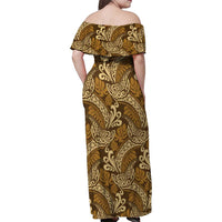 Brown Gold Monstera Family Matching Off Shoulder Maxi Dress and Hawaiian Shirt Polynesian Tribal Pattern LT01 - Polynesian Pride