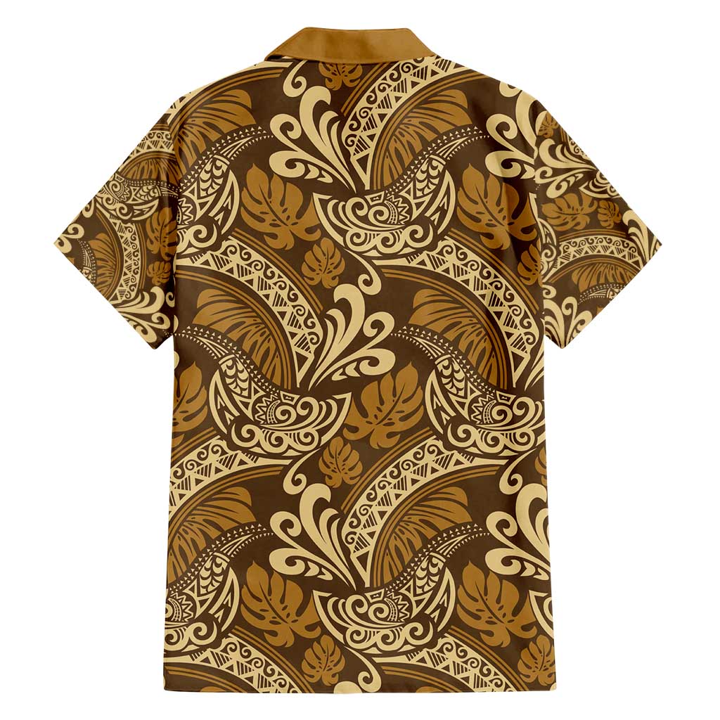 Brown Gold Monstera Family Matching Tank Maxi Dress and Hawaiian Shirt Polynesian Tribal Pattern LT01 - Polynesian Pride