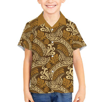 Brown Gold Monstera Family Matching Tank Maxi Dress and Hawaiian Shirt Polynesian Tribal Pattern LT01 Son's Shirt Gold - Polynesian Pride
