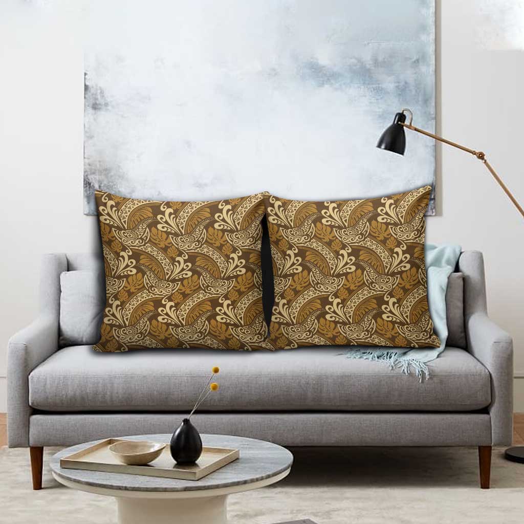 Brown Gold Monstera Pillow Cover Polynesian Tribal Pattern - Polynesian Pride