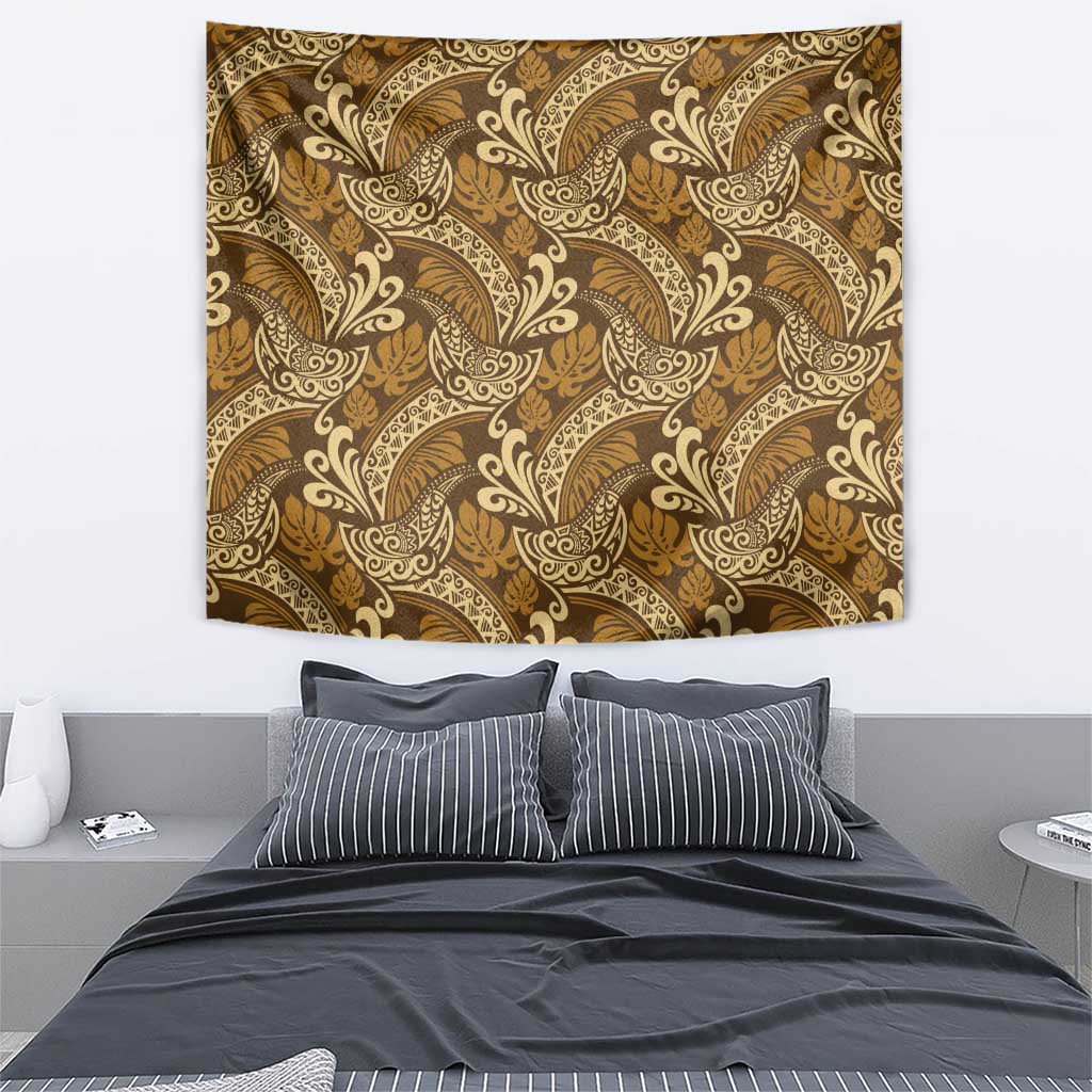 Brown Gold Monstera Tapestry Polynesian Tribal Pattern - Polynesian Pride