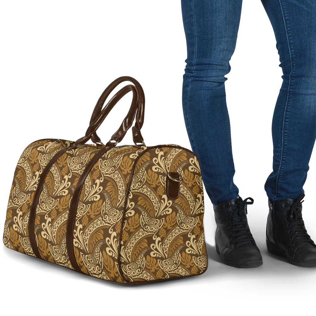 Brown Gold Monstera Travel Bag Polynesian Tribal Pattern - Polynesian Pride