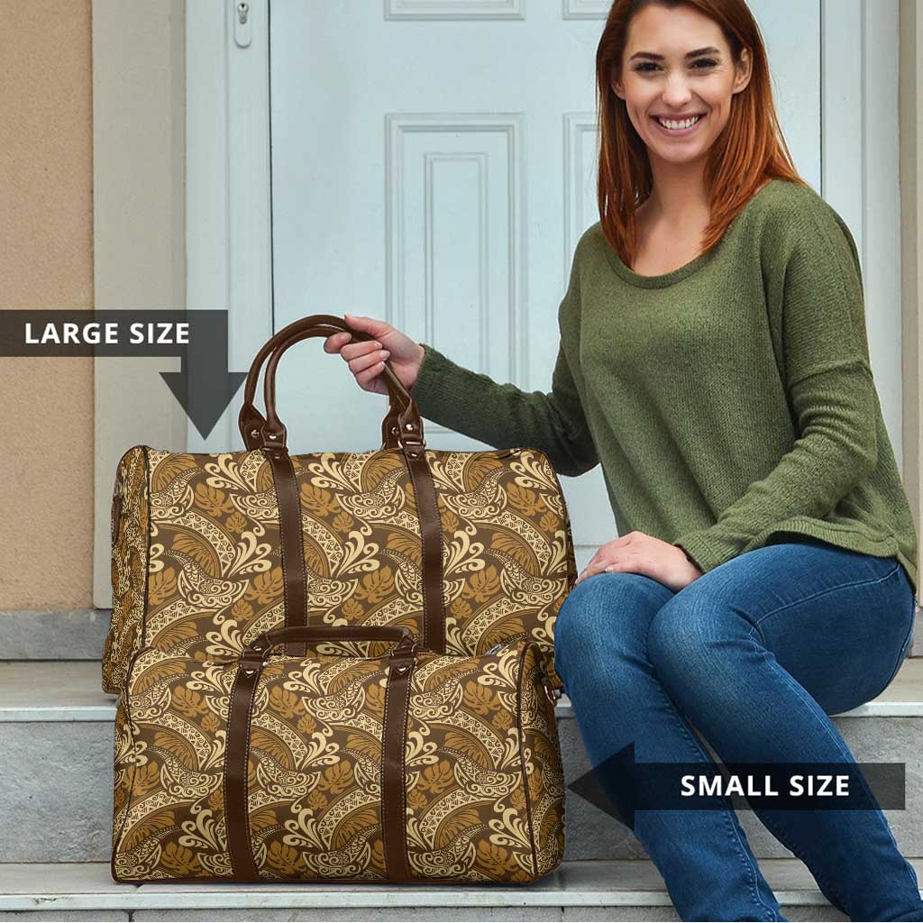 Brown Gold Monstera Travel Bag Polynesian Tribal Pattern - Polynesian Pride