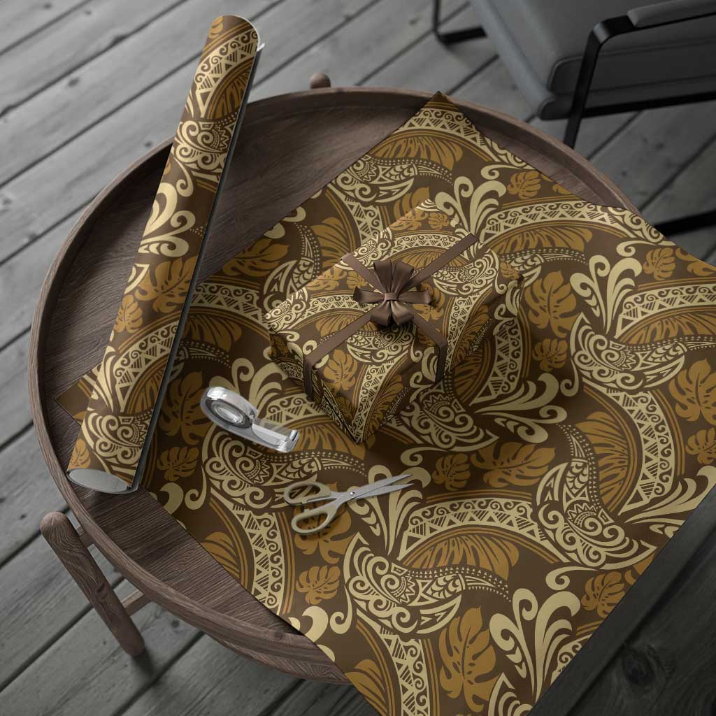 Brown Gold Monstera Wrapping Paper Polynesian Tribal Pattern - Polynesian Pride