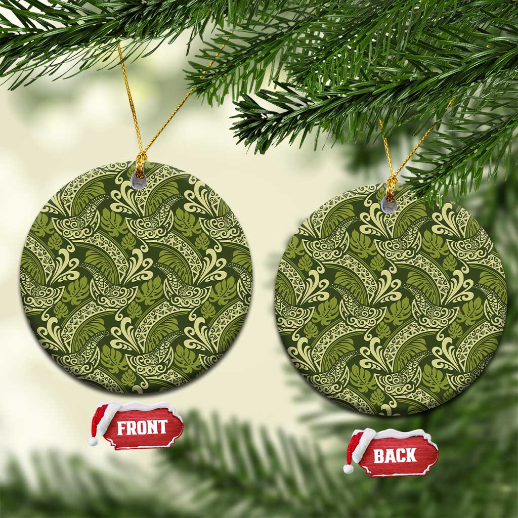 Olive Green Monstera Ceramic Ornament Polynesian Tribal Pattern - Polynesian Pride
