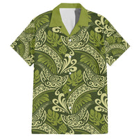 Olive Green Monstera Family Matching Off The Shoulder Long Sleeve Dress and Hawaiian Shirt Polynesian Tribal Pattern LT01 Dad's Shirt - Short Sleeve Green - Polynesian Pride