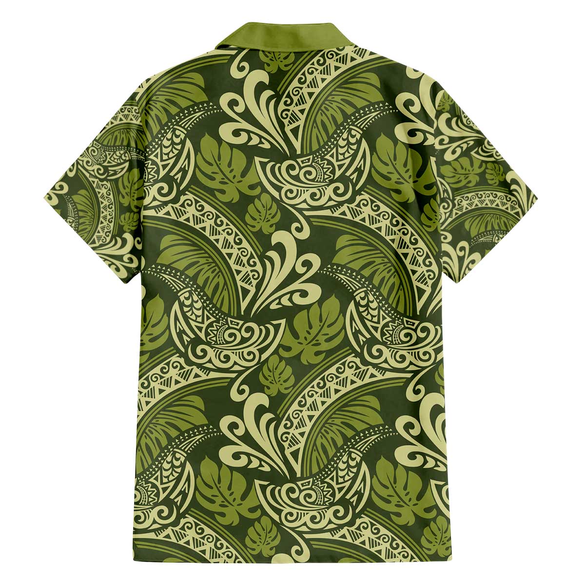 Olive Green Monstera Family Matching Off The Shoulder Long Sleeve Dress and Hawaiian Shirt Polynesian Tribal Pattern LT01 - Polynesian Pride