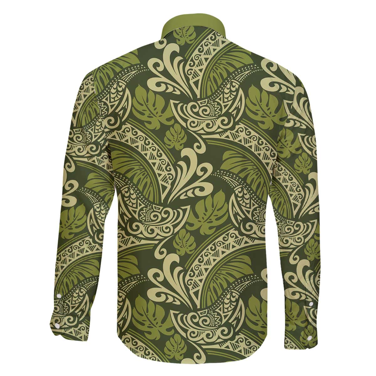 Olive Green Monstera Family Matching Off The Shoulder Long Sleeve Dress and Hawaiian Shirt Polynesian Tribal Pattern LT01 - Polynesian Pride