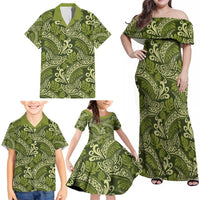 Olive Green Monstera Family Matching Off Shoulder Maxi Dress and Hawaiian Shirt Polynesian Tribal Pattern LT01 - Polynesian Pride