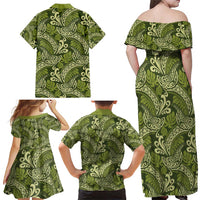 Olive Green Monstera Family Matching Off Shoulder Maxi Dress and Hawaiian Shirt Polynesian Tribal Pattern LT01 - Polynesian Pride