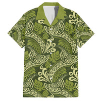 Olive Green Monstera Family Matching Off Shoulder Maxi Dress and Hawaiian Shirt Polynesian Tribal Pattern LT01 Dad's Shirt - Short Sleeve Green - Polynesian Pride