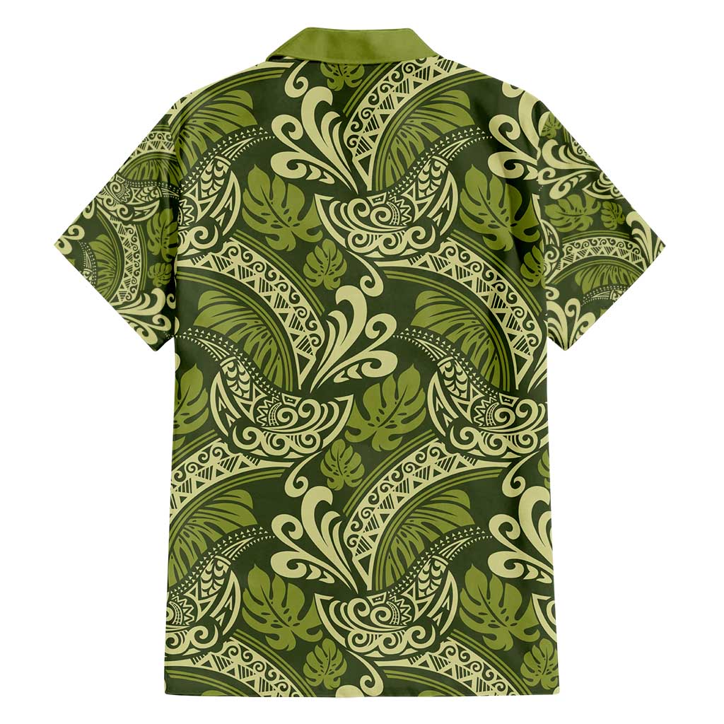 Olive Green Monstera Family Matching Off Shoulder Maxi Dress and Hawaiian Shirt Polynesian Tribal Pattern LT01 - Polynesian Pride