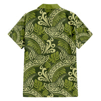 Olive Green Monstera Family Matching Off Shoulder Maxi Dress and Hawaiian Shirt Polynesian Tribal Pattern LT01 - Polynesian Pride