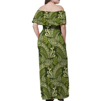 Olive Green Monstera Family Matching Off Shoulder Maxi Dress and Hawaiian Shirt Polynesian Tribal Pattern LT01 - Polynesian Pride