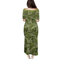 Olive Green Monstera Family Matching Puletasi and Hawaiian Shirt Polynesian Tribal Pattern - Polynesian Pride