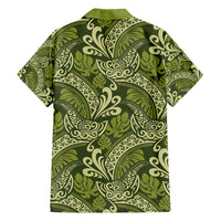 Olive Green Monstera Family Matching Short Sleeve Bodycon Dress and Hawaiian Shirt Polynesian Tribal Pattern LT01 - Polynesian Pride