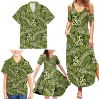 Olive Green Monstera Family Matching Summer Maxi Dress and Hawaiian Shirt Polynesian Tribal Pattern LT01 - Polynesian Pride