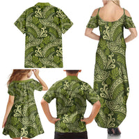 Olive Green Monstera Family Matching Summer Maxi Dress and Hawaiian Shirt Polynesian Tribal Pattern LT01 - Polynesian Pride
