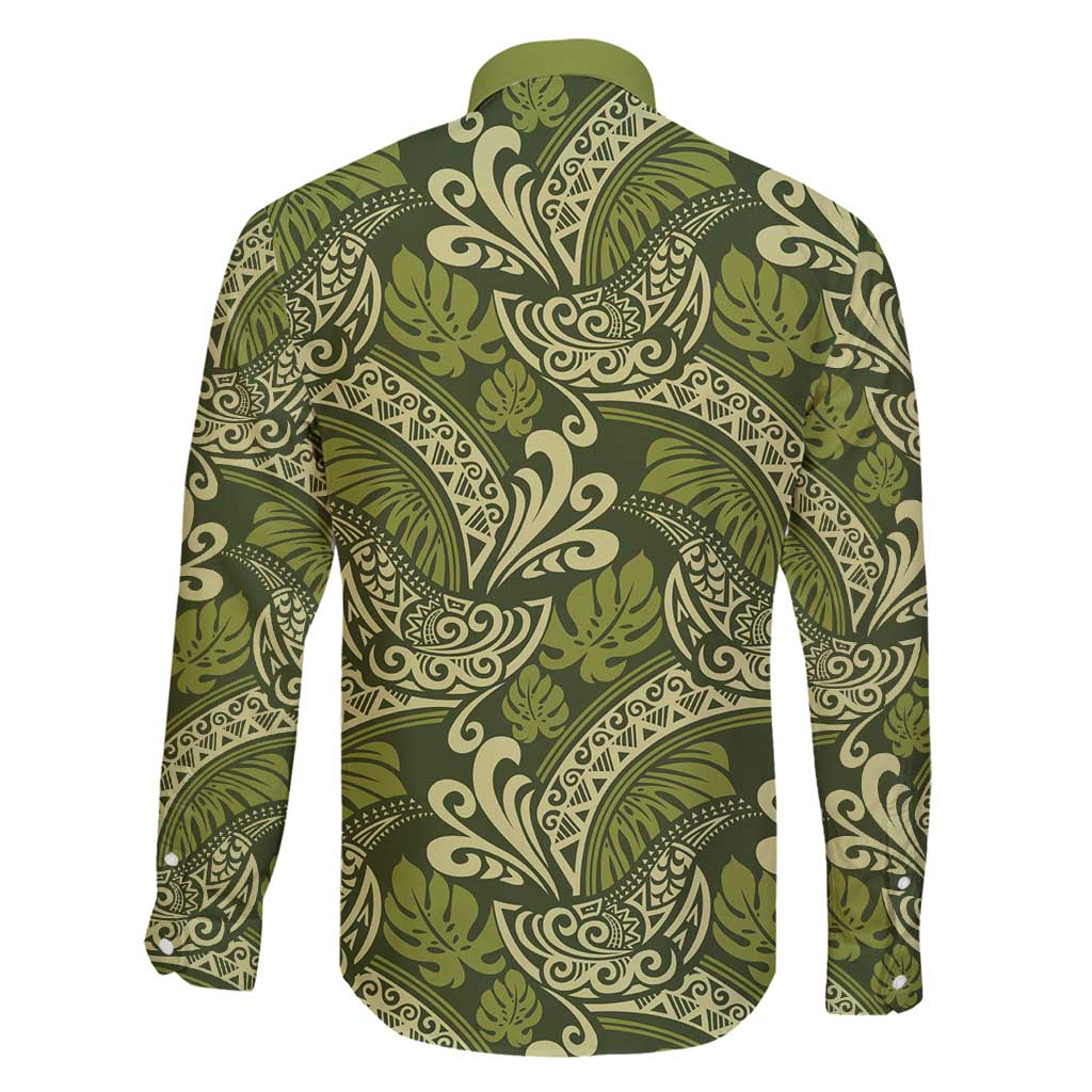 Olive Green Monstera Family Matching Summer Maxi Dress and Hawaiian Shirt Polynesian Tribal Pattern LT01 - Polynesian Pride