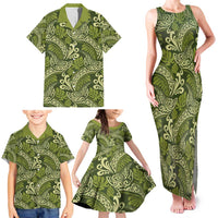 Olive Green Monstera Family Matching Tank Maxi Dress and Hawaiian Shirt Polynesian Tribal Pattern LT01 - Polynesian Pride