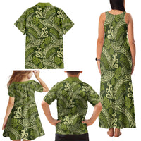 Olive Green Monstera Family Matching Tank Maxi Dress and Hawaiian Shirt Polynesian Tribal Pattern LT01 - Polynesian Pride