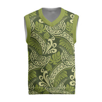 Olive Green Monstera Christmas Knitted V-Neck Vest Polynesian Tribal Pattern LT01 Green - Polynesian Pride