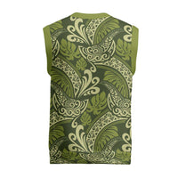 Olive Green Monstera Christmas Knitted V-Neck Vest Polynesian Tribal Pattern LT01 - Polynesian Pride