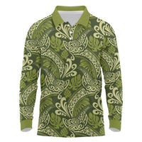 Olive Green Monstera Long Sleeve Polo Shirt Polynesian Tribal Pattern LT01 Green - Polynesian Pride