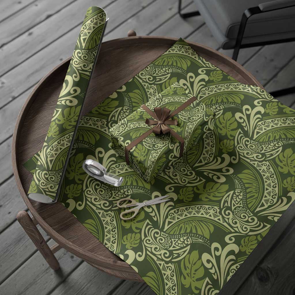 Olive Green Monstera Wrapping Paper Polynesian Tribal Pattern - Polynesian Pride