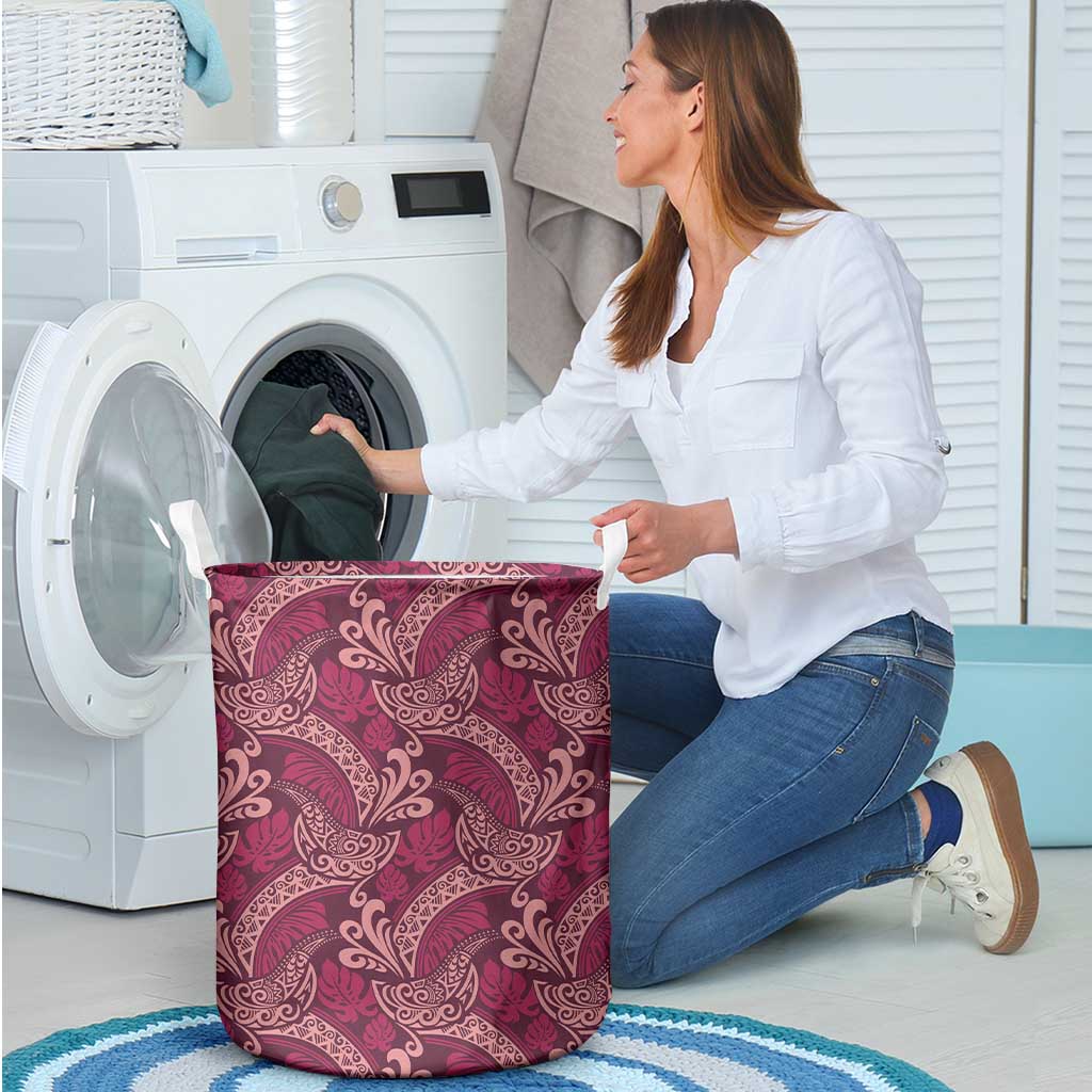 Sweet Pink Monstera Laundry Basket Polynesian Tribal Pattern - Polynesian Pride