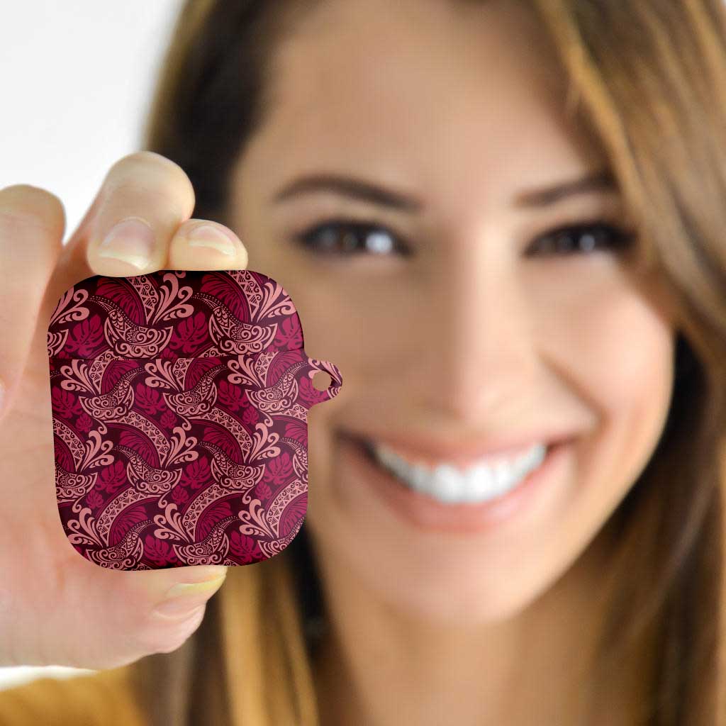 Sweet Pink Monstera AirPods Case Polynesian Tribal Pattern - Polynesian Pride