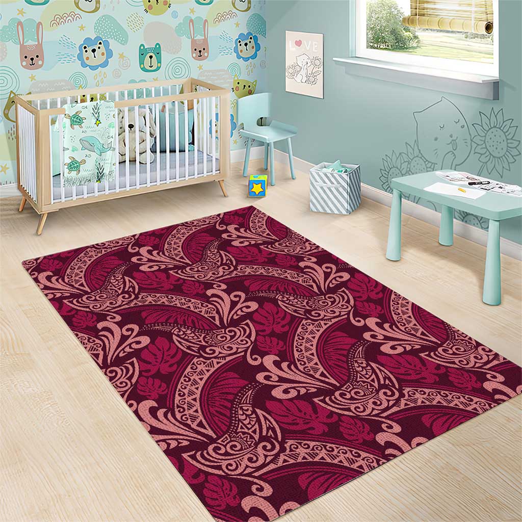 Sweet Pink Monstera Area Rug Polynesian Tribal Pattern - Polynesian Pride