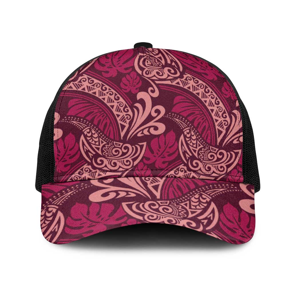 Sweet Pink Monstera Baseball Net Cap Polynesian Tribal Pattern - Polynesian Pride
