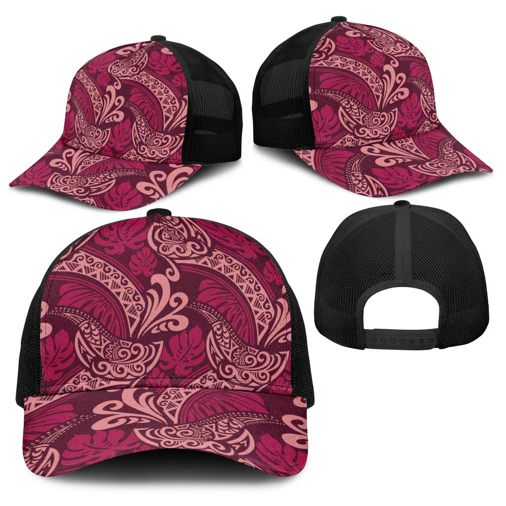Sweet Pink Monstera Baseball Net Cap Polynesian Tribal Pattern - Polynesian Pride