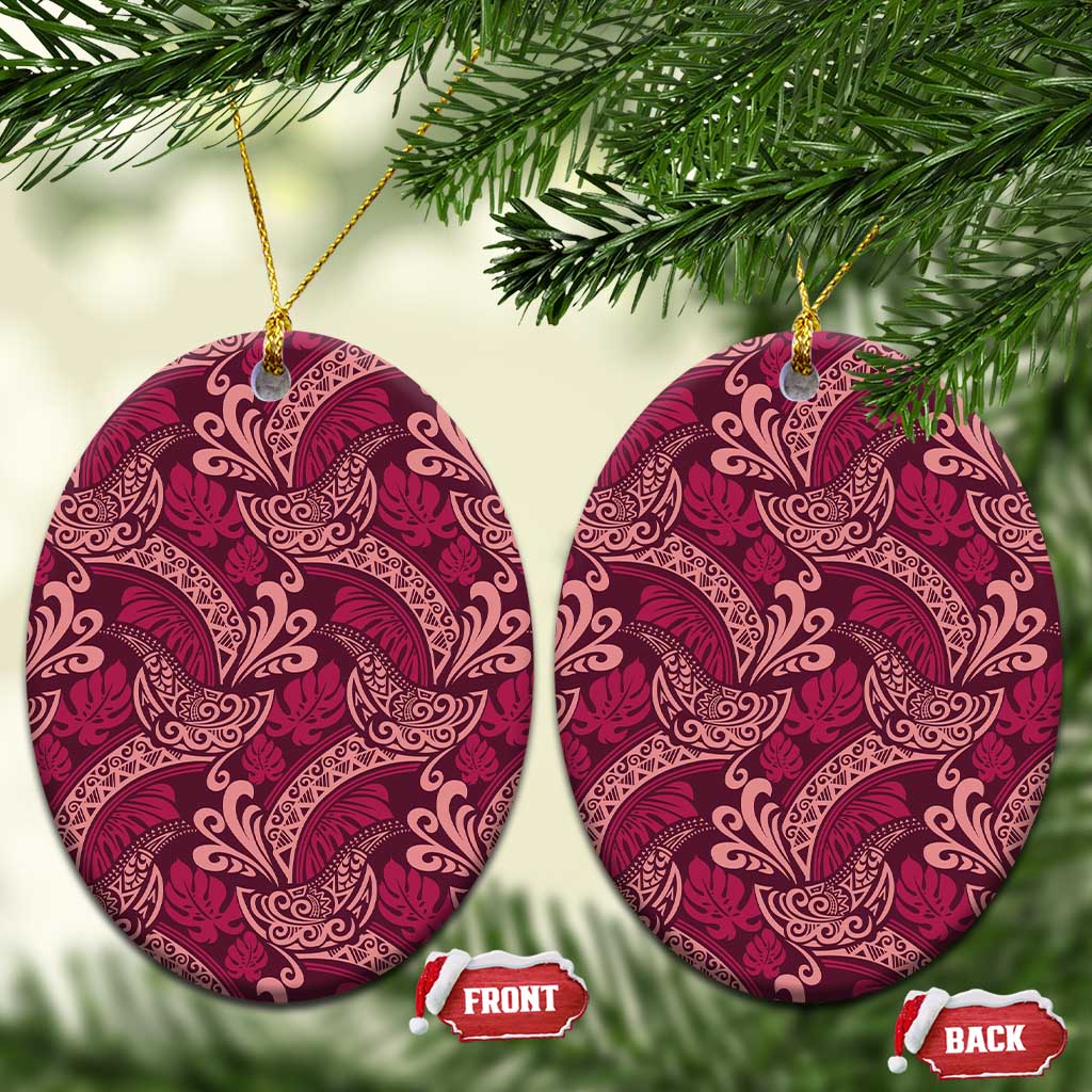 Sweet Pink Monstera Ceramic Ornament Polynesian Tribal Pattern - Polynesian Pride