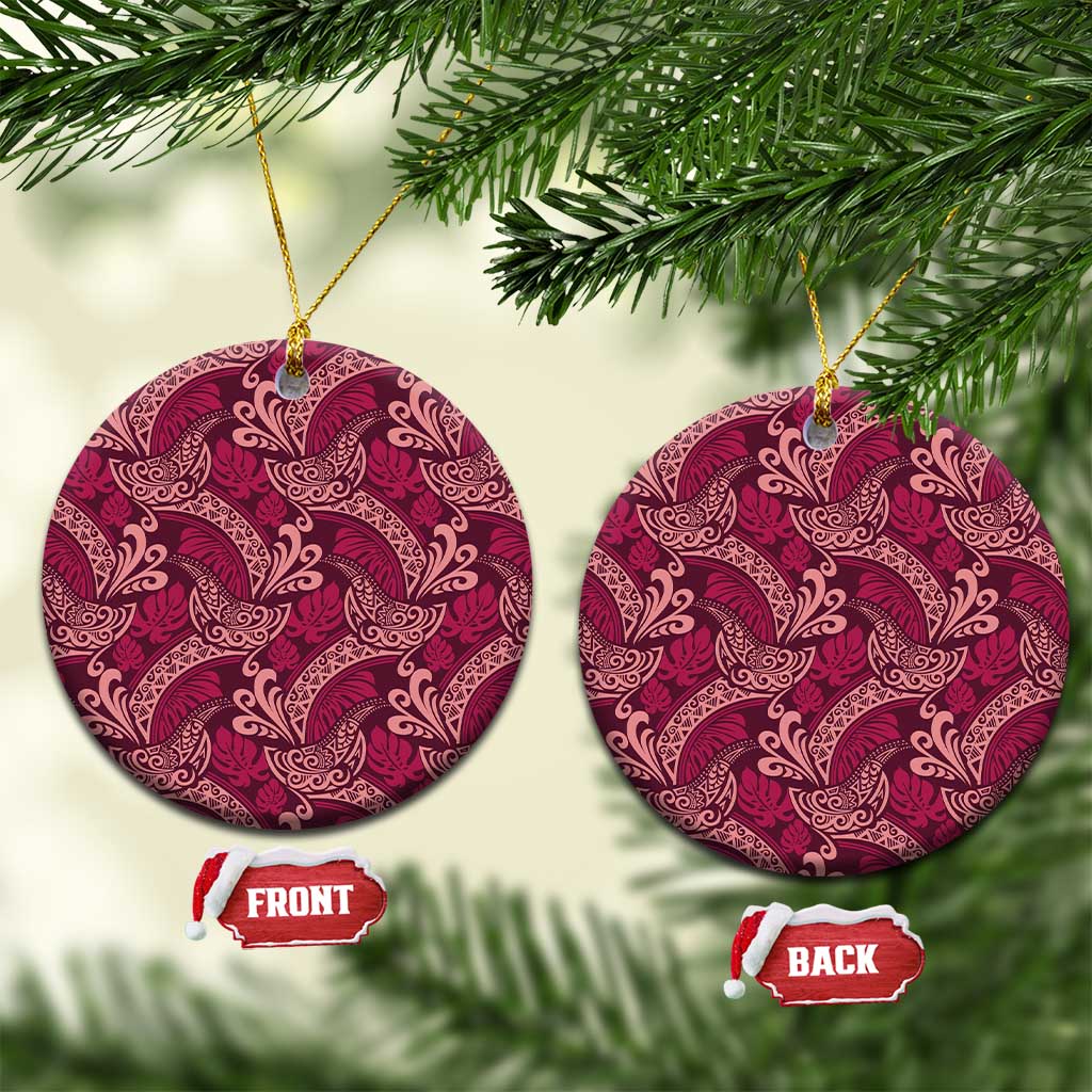 Sweet Pink Monstera Ceramic Ornament Polynesian Tribal Pattern - Polynesian Pride