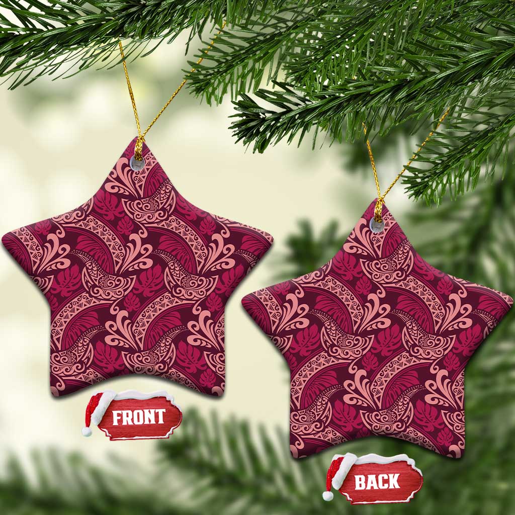 Sweet Pink Monstera Ceramic Ornament Polynesian Tribal Pattern - Polynesian Pride