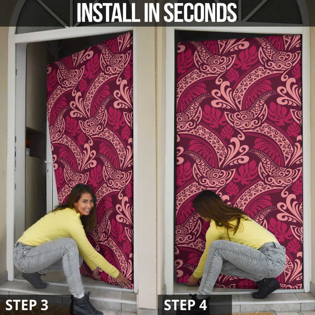 Sweet Pink Monstera Door Cover Polynesian Tribal Pattern - Polynesian Pride