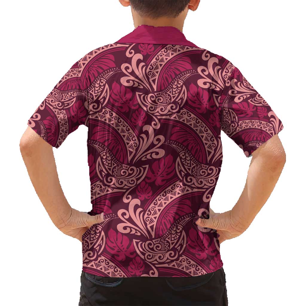 Sweet Pink Monstera Family Matching Off Shoulder Maxi Dress and Hawaiian Shirt Polynesian Tribal Pattern LT01 - Polynesian Pride