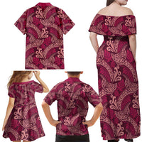 Sweet Pink Monstera Family Matching Off Shoulder Maxi Dress and Hawaiian Shirt Polynesian Tribal Pattern LT01 - Polynesian Pride