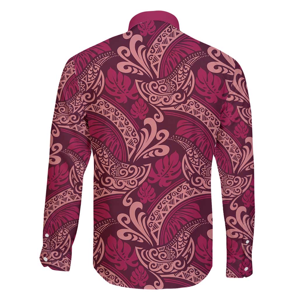 Sweet Pink Monstera Family Matching Off Shoulder Maxi Dress and Hawaiian Shirt Polynesian Tribal Pattern LT01 - Polynesian Pride