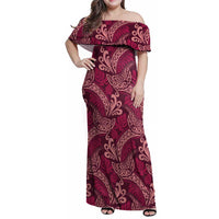 Sweet Pink Monstera Family Matching Off Shoulder Maxi Dress and Hawaiian Shirt Polynesian Tribal Pattern LT01 Mom's Dress Pink - Polynesian Pride